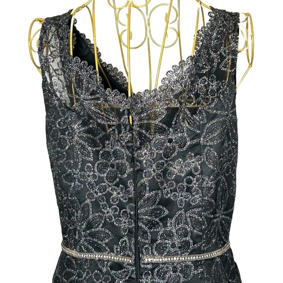 JS Collections Mermaid Black Dress, V-Neck & Shimmery Silver Florals, Large (12) - Picture 8 of 16